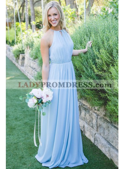 New Arrival A Line Blue Chiffon Floor Length Bridesmaid Dresses