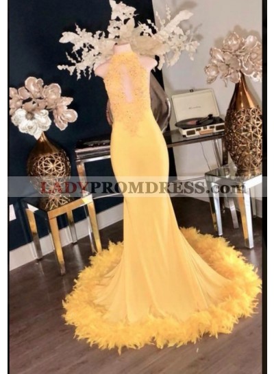 Charming Yellow High Neck Mermaid Prom Dresses 2023