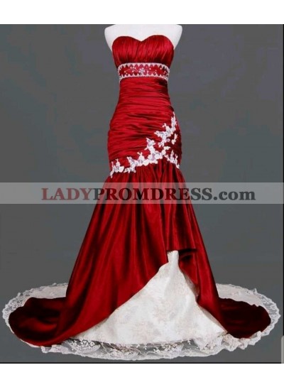 2023 Red Mermaid Sleeveless Chapel Train Wedding Dresses
