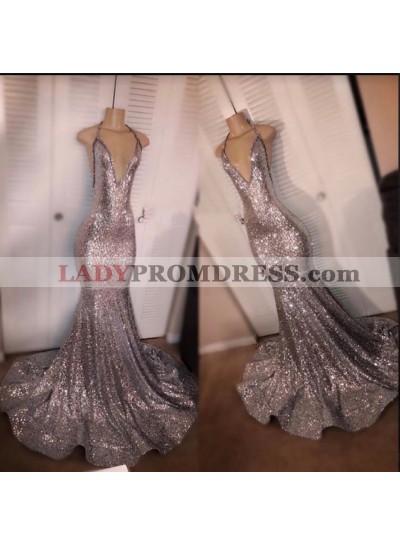Halter 2023 V Neck Sequence Mermaid Prom Dresses