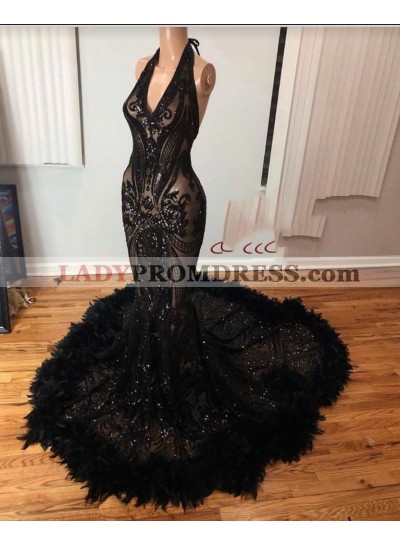 2023 Black Halter Long Prom Dress