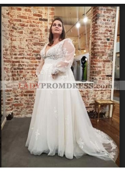 2023 Deep V Neck Long Sleeves Lace Wedding Dresses