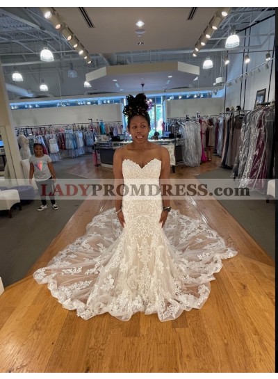 Sweetheart Mermaid Backless Lace Ivory Wedding Dresses