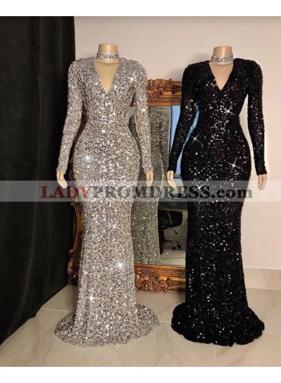 Long Sleeves Sequence Mermaid Prom Dresses