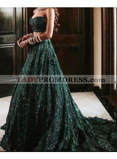 A-line Drak Green Sweetheart Long Prom Dress 2023