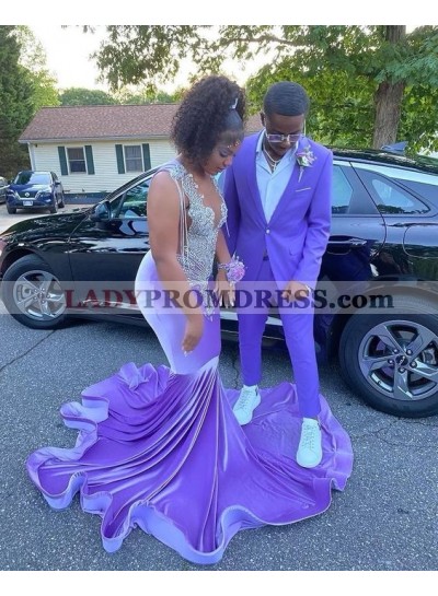 Mermaid Lavender Beaded Velvet Prom Dresses 2023