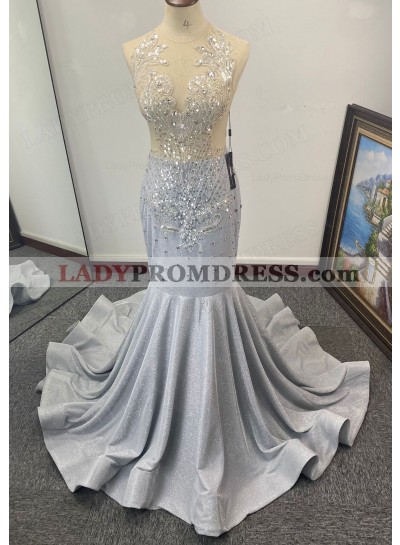 V-neck Silver Mermaid Beading Prom Dresses