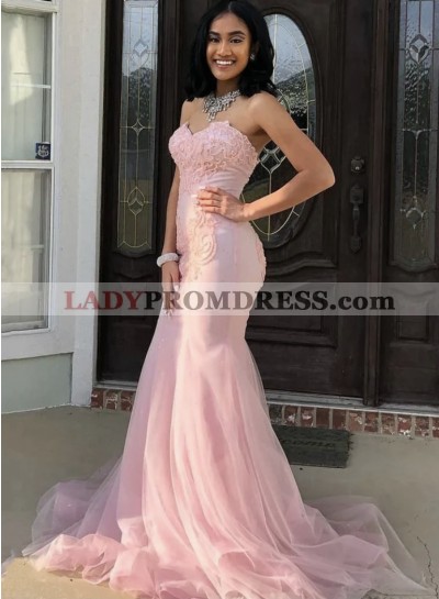 Sweetheart Mermaid Pink Long Prom Dresses 2023