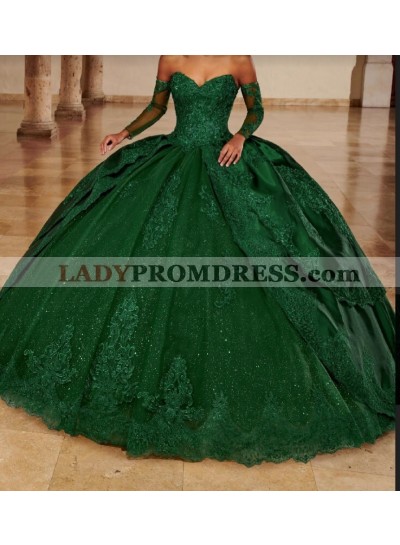 2023 Emerald Green Sweetheart Ball Gown Princess Prom Dresses