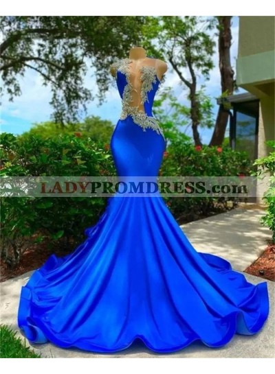 Royal Blue Mermaid Appliques Long Prom Dresses