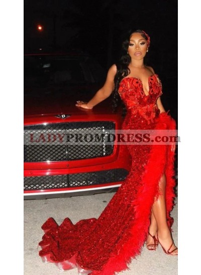2023 Red Mermaid Sweetheart African American Prom Dresses