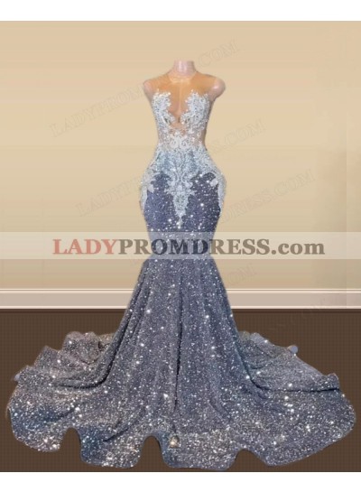 Silver Sequins Beaded Mermaid Prom Dresses 2023
