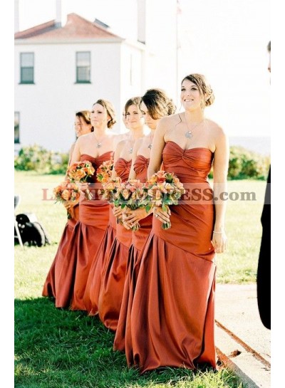 2023 Cheap Tight Satin Orange Sweetheart Ruffles Long Bridesmaid Dresses / Gowns