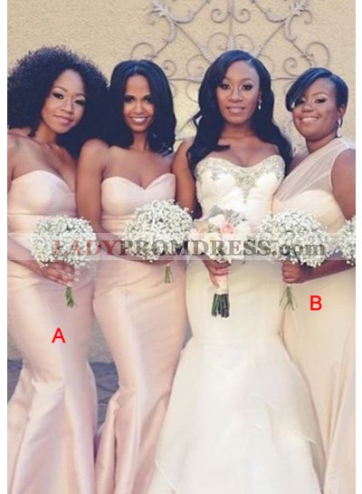 2023 New Arrival Mermaid Pearl Pink Satin Sweetheart Long Bridesmaid Dresses / Gowns