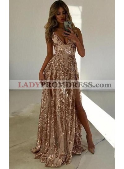 V-neck A-line Champagne Prom Dresses