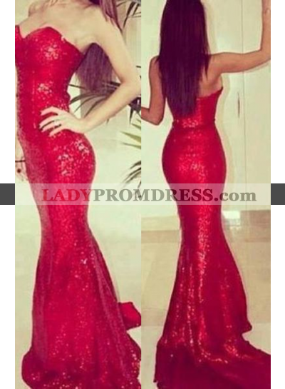 2022 Gorgeous Red Sweetheart Mermaid/Trumpet Sequined Prom Dresses