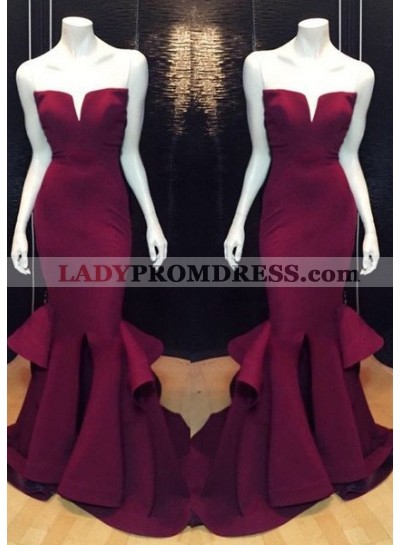 Burgundy Prom Dresses Mermaid/Trumpet Notched Neck Satin