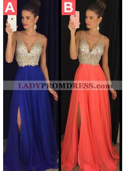 Prom Dresses Royal Blue Floor-Length/Long A-Line/Princess Straps Sequins Chiffon