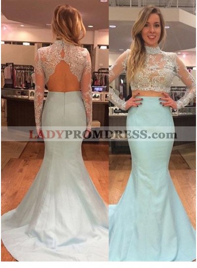 LadyPromDress 2023 Blue Cheap Prom Dresses Floor-Length/Long Mermaid/Trumpet High Neck Taffeta