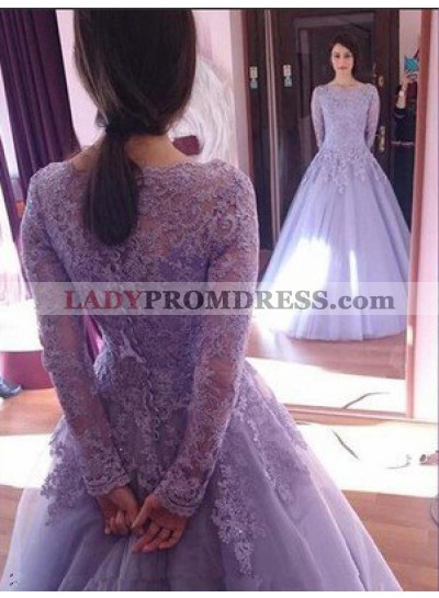 Lace Long Sleeve A-Line/Princess Tulle Prom Dresses