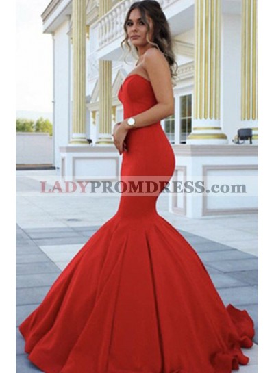 2023 Gorgeous Red Chic Sweetheart Mermaid/Trumpet Satin Prom Dresses