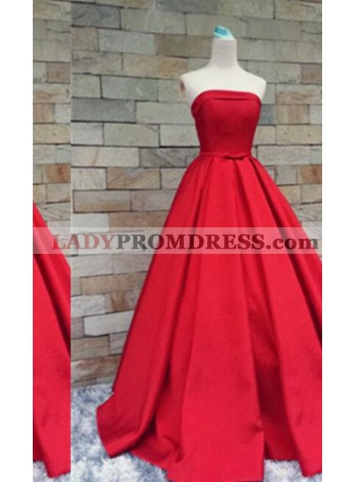 2023 Gorgeous Red Floor-Length/Long A-Line/Princess Strapless Floor-Length/Long Satin Prom Dresses