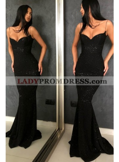 2023 Spaghetti Straps Black Prom Dresses