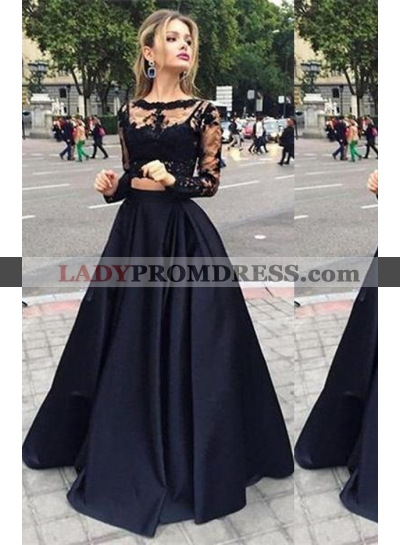 2023 Junoesque Black Illusion A-Line/Princess Satin Prom Dresses