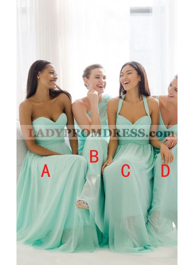 2023 Cheap A Line Mint Green Floor Length Chiffon Sweetheart Bridesmaid Dresses / Gowns