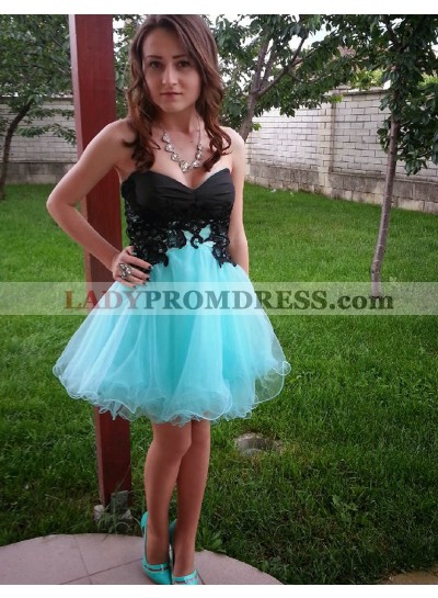 A-Line Sweetheart Lace-up Light Blue Short Homecoming Dress 2022 with Lace