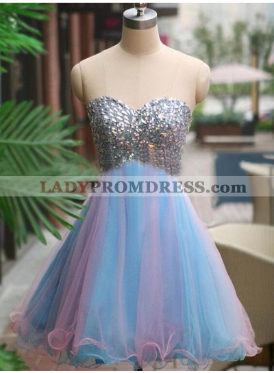 A-Line Sweetheart Multi Color Tulle Short Homecoming Dress 2023 with Beading