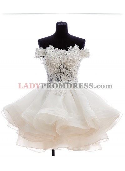A-Line Off-the-Shoulder Appliques Short White Organza Homecoming Dress 2023