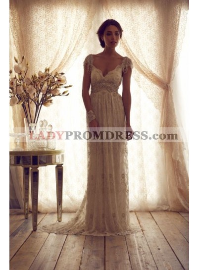 2023 V-neck Backless Floor Length Lace Wedding Dresses