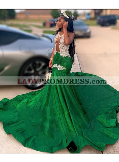 2023 Halter Mermaid Beaded Plus Size Emerald Prom Dresses