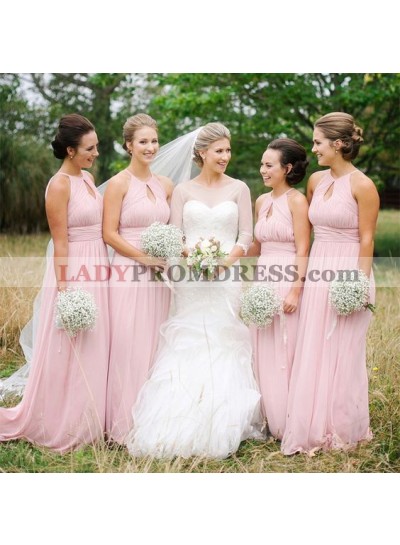 Chiffon A Line 2022 Cheap Pink Bridesmaid Dresses