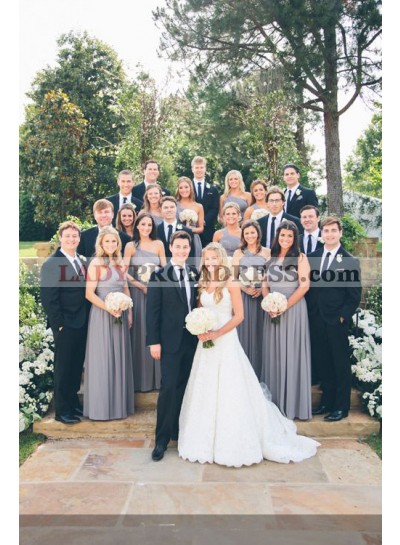 2023 Cheap A Line Silver Chiffon One Shoulder Long Bridesmaid Dresses / Gowns