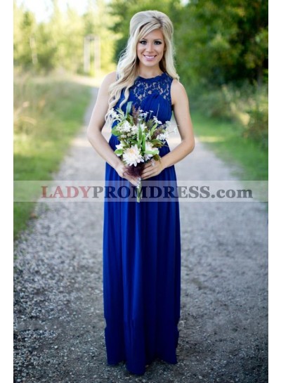 2023 Cheap A Line Royal Blue Lace Long Bridesmaid Dresses / Gowns