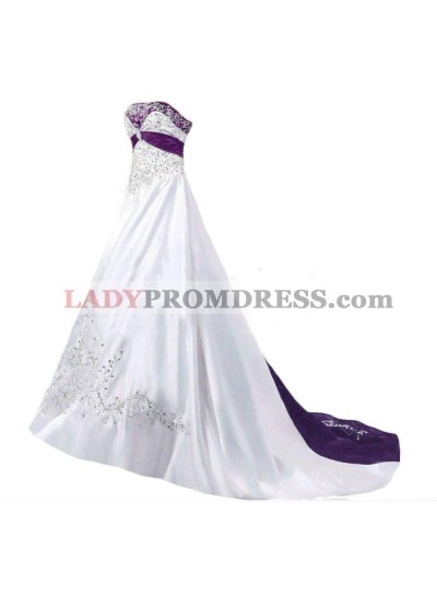 Strapless Satin A-line Embroidery Wedding Dresses 2023