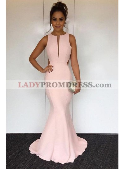 Blushing Pink Mermaid/Trumpet Satin Prom Dresses