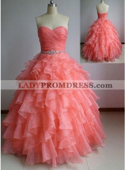 Floor-Length/Long Ball Gown Sweetheart Organza Prom Dresses