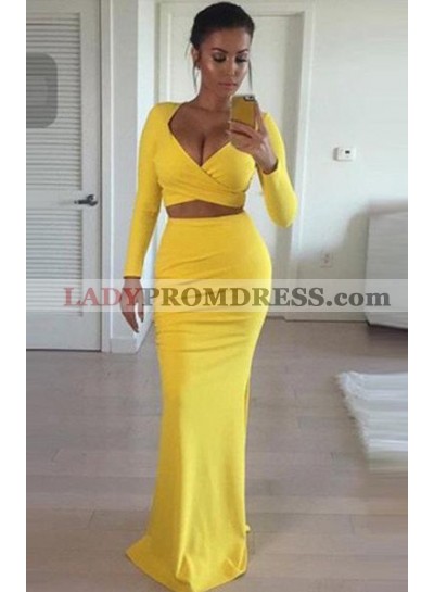 Column/Sheath Long Sleeve Natural Floor-Length/Long Prom Dresses
