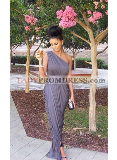 2023 New Arrival Chiffon Tight Ruffles Light Slate Grey One Shoulder Bridesmaid Dresses / Gowns