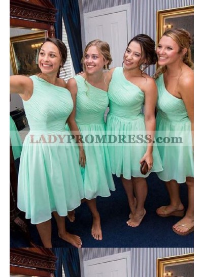 Knee length 2023 One Shoulder Chiffon Mint Green Short Bridesmaid Dresses