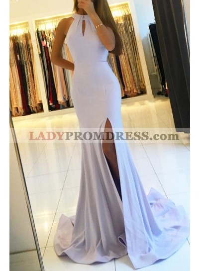 Mermaid/Trumpet Satin Side Slit Lavender Prom Dresses
