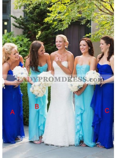 2023 Cheap A Line Royal Blue Chiffon Mint Long Bridesmaid Dresses / Gowns