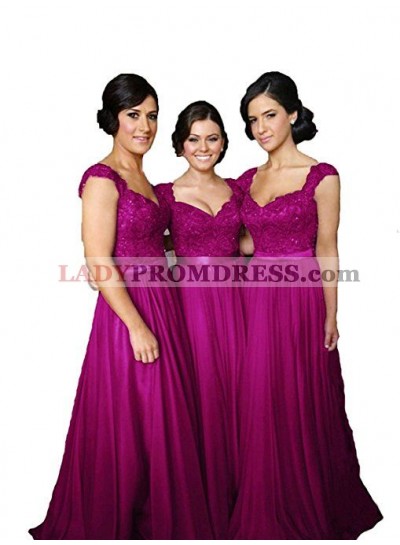 2023 A Line Fuchsia Long Sweetheart Bridesmaid Dresses With Appliques