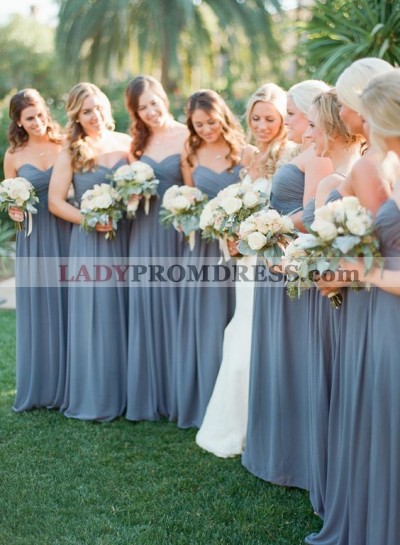 2023 Grey Sweetheart Floor Length pleated Chiffon Bridesmaid Dresses / Gowns