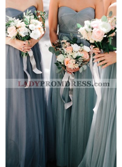 2023 New Arrival A Line Sweetheart Silver Tulle Long Bridesmaid Dresses / Gowns