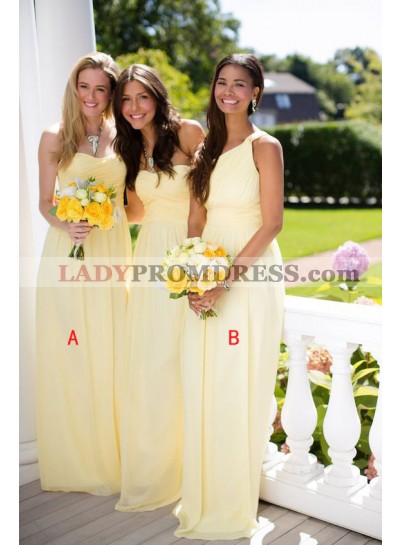 2023 Cheap A Line Chiffon Ruffles Yellow Long Bridesmaid Dresses / Gowns