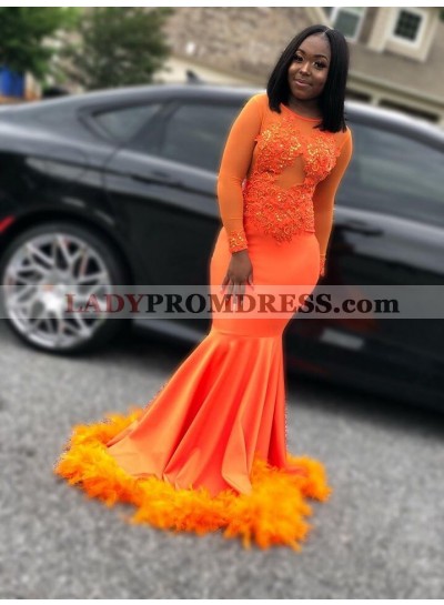2023 Long Sleeves Orange Prom Dress